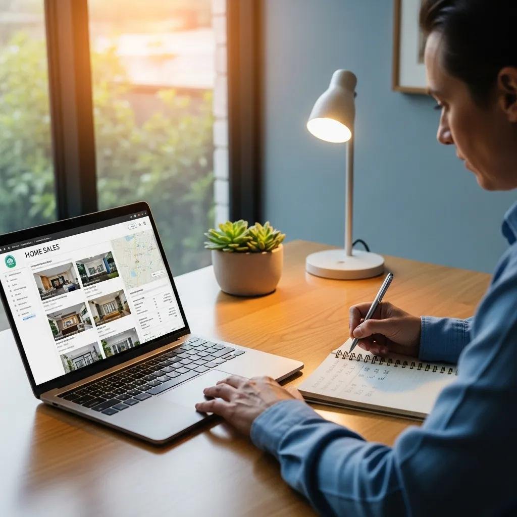 Person checking recent home sales on a laptop
