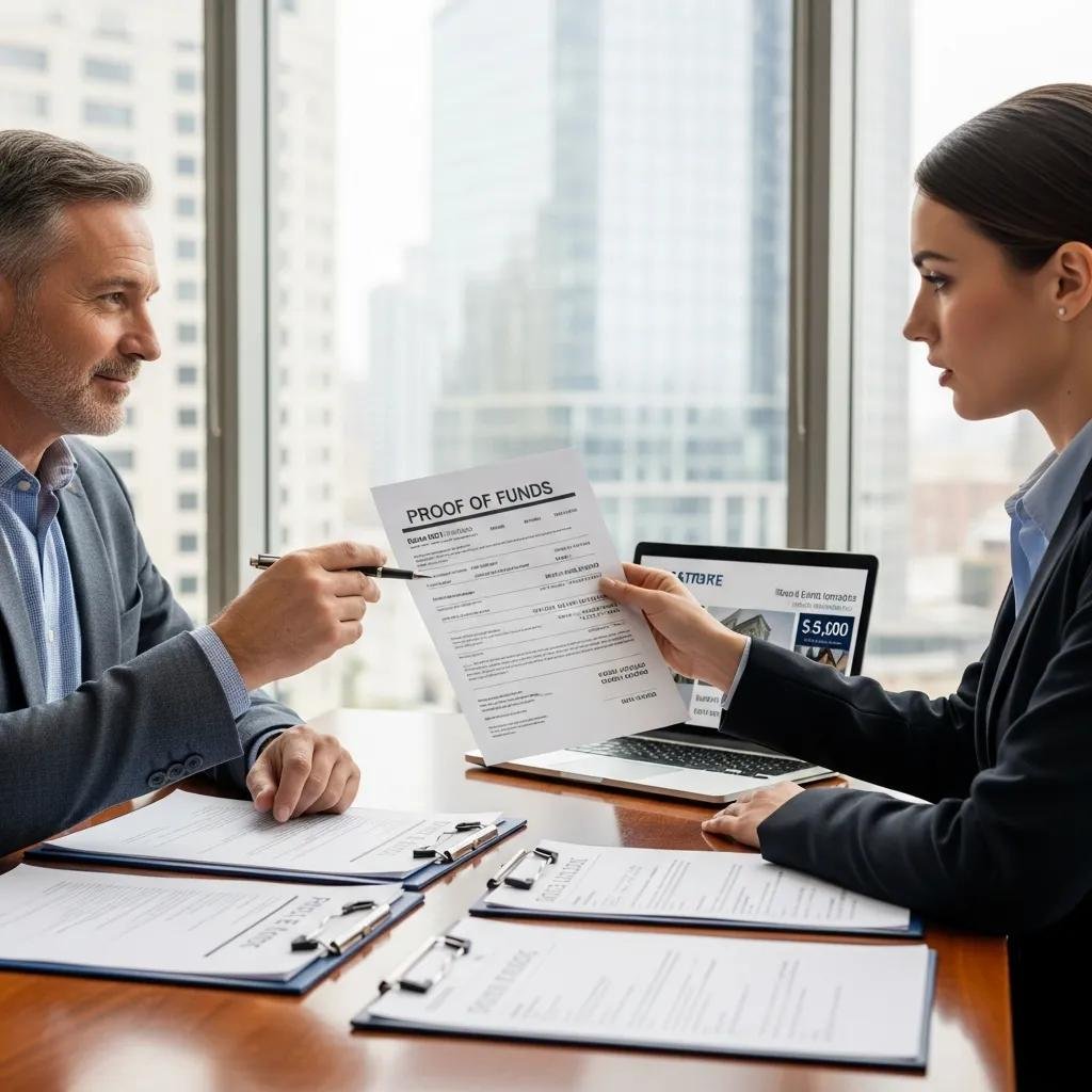 Seller and agent reviewing proof of funds for cash home buyers
