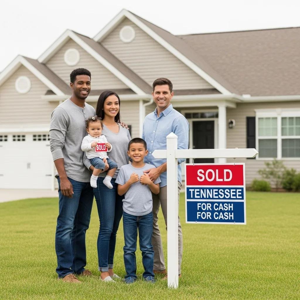 Family celebrating a quick home sale with a 'Sold' sign in Tennessee