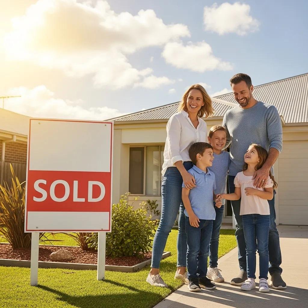 Family celebrating a quick cash home sale — the relief of a fast transaction