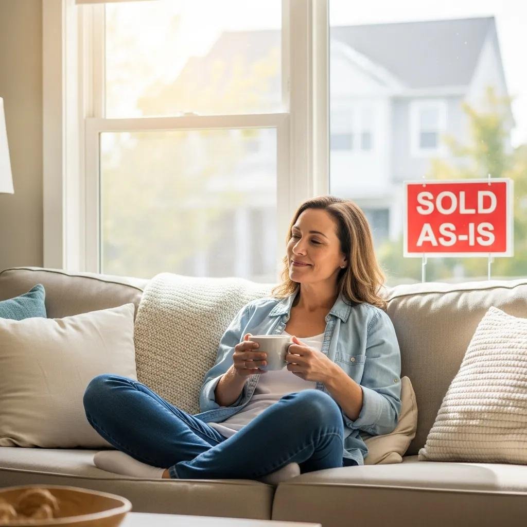 Relaxed homeowner after selling their house as-is for cash