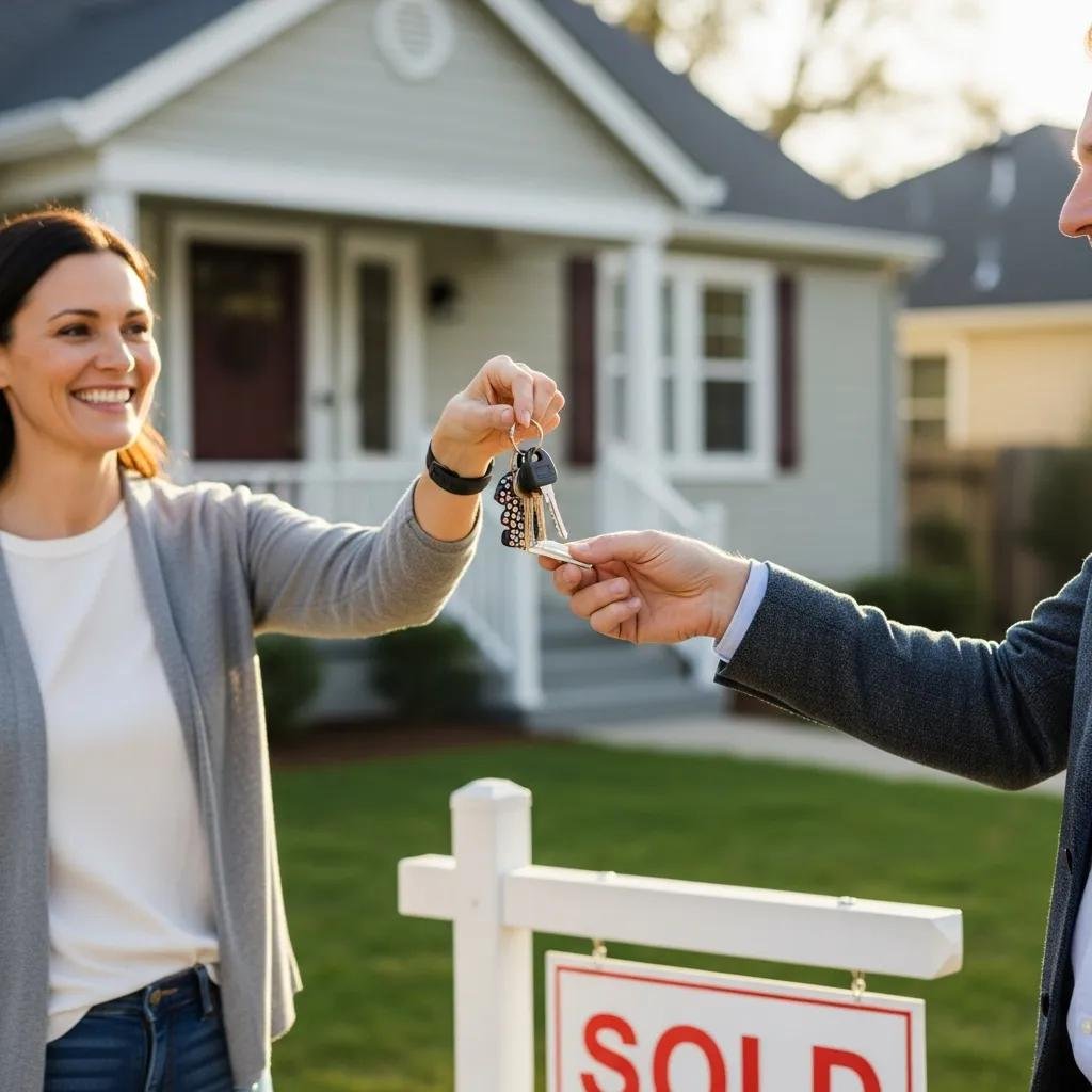 Handing keys to a buyer to show the simplicity of selling as-is