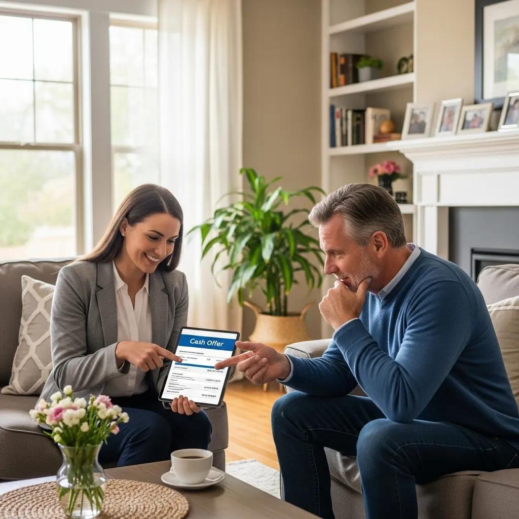 Trusted buyer explaining the cash offer steps to a homeowner