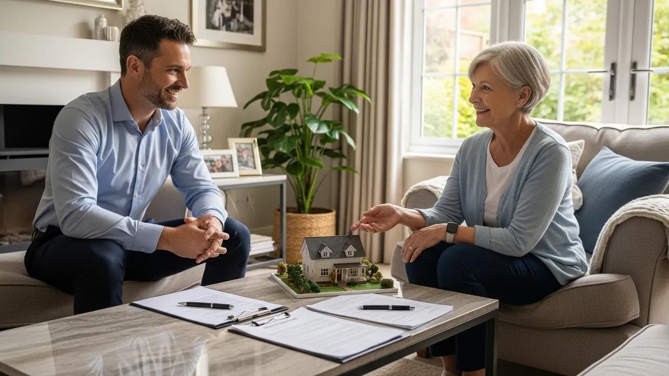 Homeowner discussing cash offers with a buyer in a cozy setting
