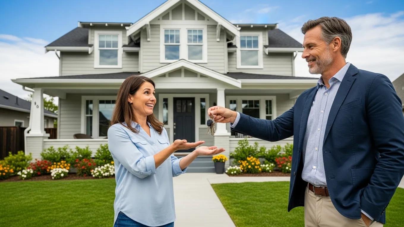 Homeowner handing over keys to a cash buyer, illustrating the benefits of selling as-is