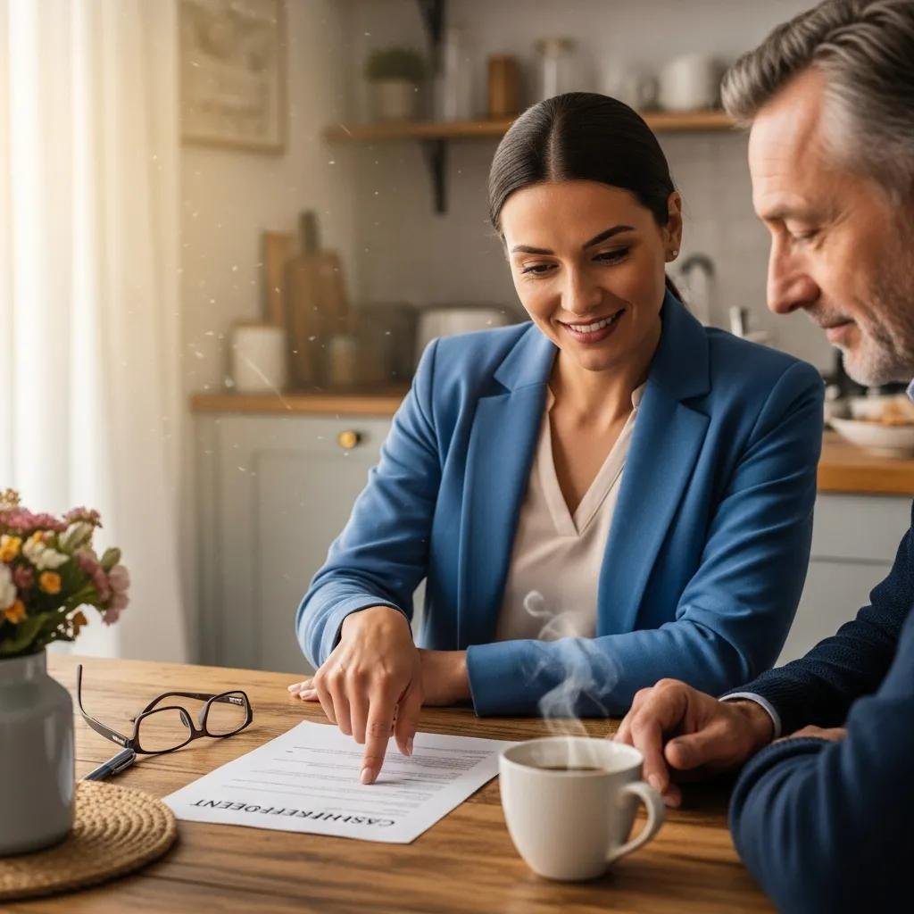 Real estate professional explaining a clear cash offer to a homeowner