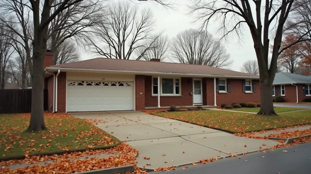 1970s rambler in Cottage Grove, Minnesota, with fall leaves on the driveway